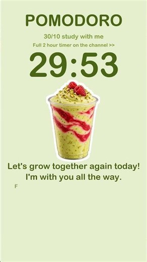 30/10 Pomodoro Timer 🥤 Pistachio Raspberry — study with me #shorts