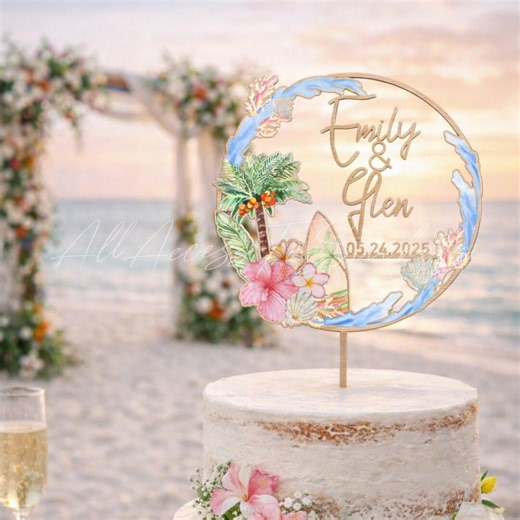 Beach Wedding Cake Topper, Starfish Beach Theme Cake Topper, Personalized Summer Wedding Keepsake, Custom Name Cake Sign - Etsy