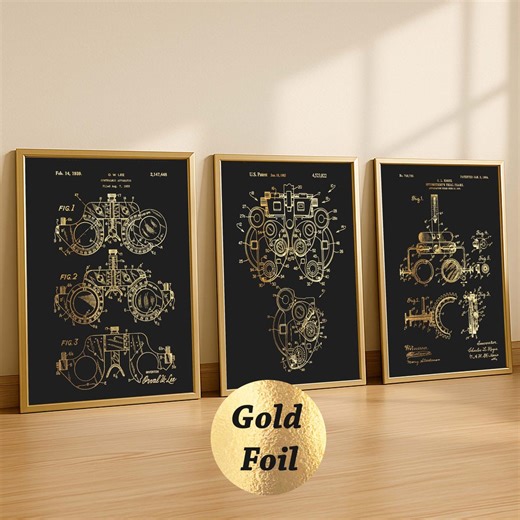 3 Optometry Patent Prints Trial Frame Blueprint Phoropter Print Medical Blueprint Ophthalmic Clinic Decor Optometrist Gift Gold Foil Print - Etsy