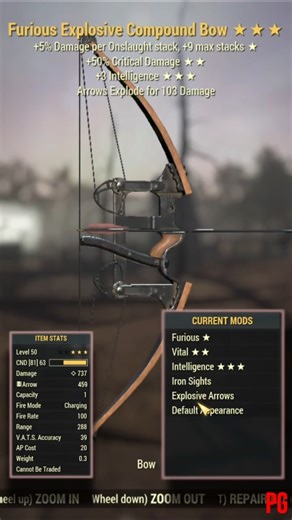 Hat trick Explosive Compound Bow for Fallout 76 💀 #gaming #fallout #fallout76 #bethesda