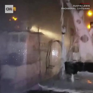 This is what it looked like as the eye of Hurricane Laura passed directly over Hackberry, Louisiana. Winds measured on this boat reached over 130mph. Live updates: https://edition.cnn.com/us/live-news/hurricane-laura-updates/index.html | CNN International