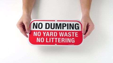 T&R No Dumping No Yard Waste No Littering Sign - 2 Pack - 12 x 6 Inches Rust Free .040 Aluminum Reflective - UV Protected, Waterproof, Weatherproof and Fade Resistant - 2 Pre-drilled Holes