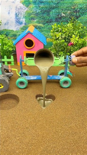 😱 Amazing Mini Tractor Building a Cement Pillar from Scratch! 🚜 #shorts