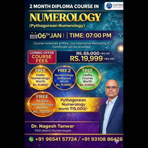 02 Month Professional Pythagoras Numerology Course With Free Vedic , Mobile & lo shu Numerology