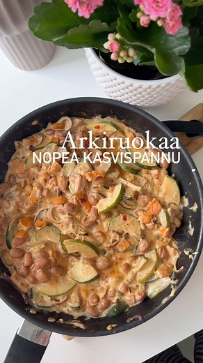 TERVEELLISET HERKUT | Tiina Savolainen on Instagram: "Helppo ja taivaallisen hyvä arkiruoka -KASVISPANNU- 😋 hyvää sellaisenaan (tai kastikkeena) Reseptiä varten tarvitset 1 keskikokoinen kesäkurpitsa 1 punasipuli 2-3 valkosipulin kynttä Kypsiä borlottipapuja (valutettu paino) 230g 1 paprika 1 rkl chilitahnaa / tomaattipyrettä 2 dl (kookos)kermaa tai tavallista 1/2 dl raastettua parmesaania 2 rkl kapriksia Mausteet: suolaa, pippuria, kuivattua timjamia, paprikajauhetta Tarjoile paahdetun leivän