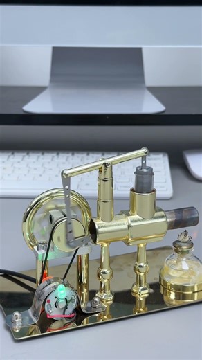 Thermal Power Stirling Engine Model, Desktop Science Ornament with Self-Generating LED Light