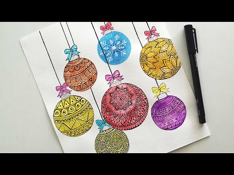 Easy Christmas decoration ball art || Zentangle/mandala/doodle art for Christmas cards