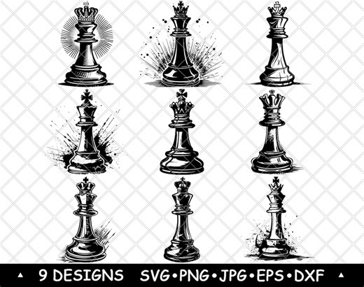 9 Black Chess Queen Vector Gothic Grunge Ink Chess Pieces Printable & Laser Engraving Files - Etsy