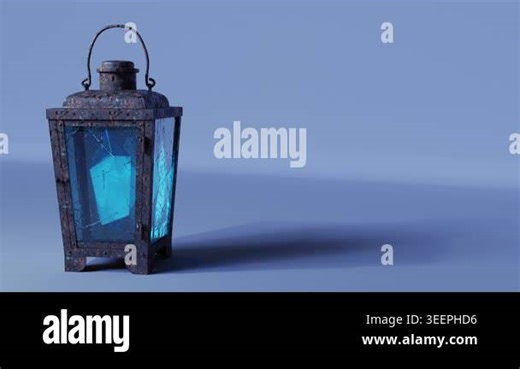 High-quality professional a vintage lantern featuring blue glass panels, perfect for decorative purposes. featuring vintage, blue glass, rusty, decorative, lighting, home decor, antique Stock Video Footage - Alamy
