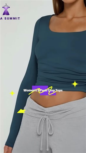 Women's 3-Pack Long Sleeve Crop Top Set, Slim-Fit Y2K Fashion Basics, Haze Blue//, Minimalistic Casual Wear #tanktops #falltops #amazonholidayoutfits #fulllengthtops #fullerlengthtops #uniquegoingouttops #layeringtops #newyearseveoutfitwithjeans #plussizecroptop #longsleevecroptop