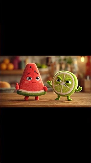 Watermelon gets the spoon first! 🍉🍋 #CuteCreatures #FruitDuo #Watermelon #Lime #PixarVibes #ASMR