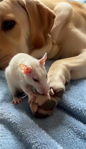 He's literally giving the dog a manicure 💅🐀