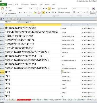 Tracking numbers database Rolling card, Bordero freight card Excel VBA