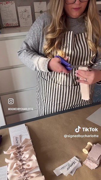 If you’re DIY’ing your wedding stationery, you need to see this hack 🎀 Here’s a little behind-the-scenes peek at how I cut ribbon for wedding stationery – and the quick trick that saves me so much time 🙌🏼 When you’re working with multiple lengths of ribbon for place cards, menus and invitations, every second counts - and neat, even lengths make all the difference! This would take forever if I cut each one individually 🎀 If you found this useful, please like and save - to help other brides-to