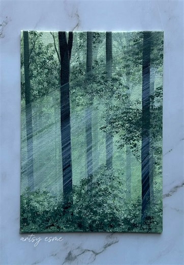 Painting Sun Rays Through Trees: Emerald Stillness