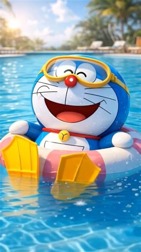 Doraemon Enjoying Swimming Pool 🏖️💙