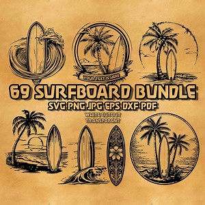 Surfboard SVG Bundle: Hawaiian Palm Tree Designs (digital Print) - Etsy