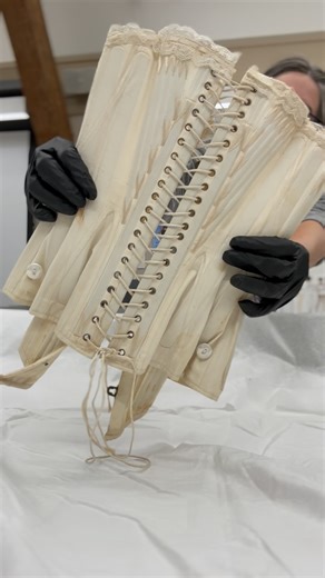 Jessica Quirk on Instagram: "Let’s do a little unboxing, but make it from the @iusagecollection with historic corsets. Watch me lose it over these incredible pieces! My students were able to examine these pieces up close as part of our Shape and Foundation course! #corset #unboxing #fashionhistory #reels @iufashiondesign @iubloomington"