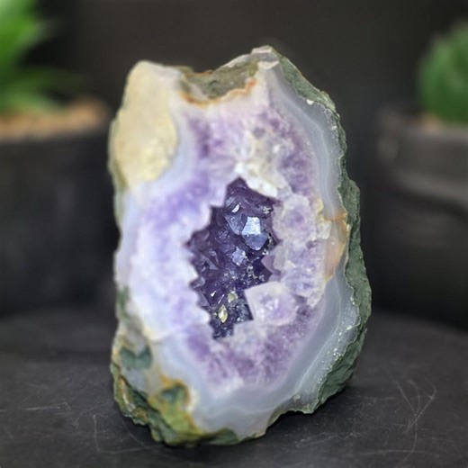 Amethyst Geode With White UV Calcite Accent | Natural Crystal Specimen - Etsy