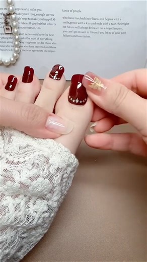The Ultimate Deep Red & Rhinestone DIY Pedicure 🍷💅 #NailArt #NailDesigns #DIYBeauty