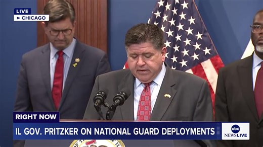 “Donald Trump is using our service members as political props and as pawns in his illegal effort to militarize our nation’s cities.” Illinois Gov. JB Pritzker delivered remarks after his state sued to block the deployment of the National Guard. https://abcnews.link/cz8Y6nV | ABC News Politics