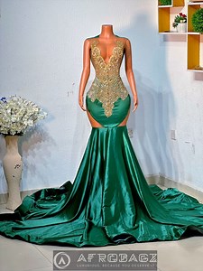 Green Mermaid Prom Dress: Embellished African Wedding Party Gown - Etsy