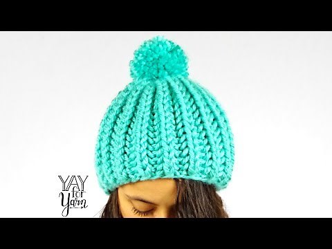 Easy SHORTCUT Brioche Pom Pom Hat - FREE Knitting Pattern | Yay For Yarn