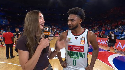 “I’ll just keep shooting until someone stops it” 💥 The Tasmania JackJumpers got around Bryce Hamilton after his big performance in the west 💪 He finished with 26 points, 6 rebounds and 5 assists 🔥 | NBL