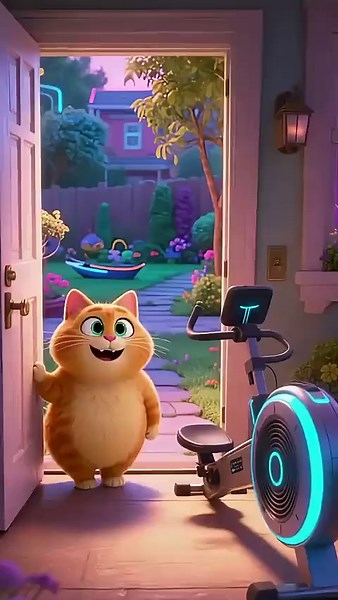 Cat's Rowing Machine Surprise#shorts #funny #cat #cute #animals #animation #funnyvideo #comedy