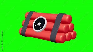 Dynamite Bomb with Countdown Clock. Military Detonate Weapon. 4K FullHD and HD render footage animation on green screen croma key