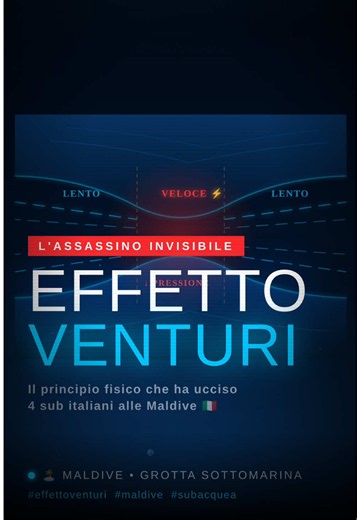 L’assassino invisibile dei mari: cos’è l’Effetto Venturi? 🌊⚠️💀 Un principio fisico del 1797, lo stesso che permette agli aerei di volare ✈️, può trasformarsi in una trappola fatale sott’acqua 🤿. In questo video spieghiamo come una semplice strettoia in una grotta alle Maldive 🏝️ ha generato un risucchio inarrestabile, costando la vita a quattro subacquei italiani 🇮🇹😢. Perché nessuno ne parla nei corsi base? 🤔 Guarda il video per capire come funziona questa dinamica mortale, come la press
