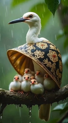 Mother bird Sheltering Her Chicks from the Rain #nature #mother #birds #parrot #shorts #owl #ai | Modou Trawally