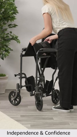 Medline Durable Folding Steel Transport Wheelchair with Swing-Away Footrests, 19-Inch Seat Width, Black Frame, Black Upholstery