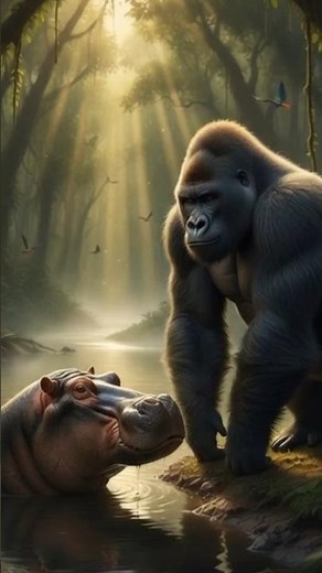 Gorilla vs Hippo: The Ultimate Jungle Boxing Battle! #animals #shortvideo #cinematic