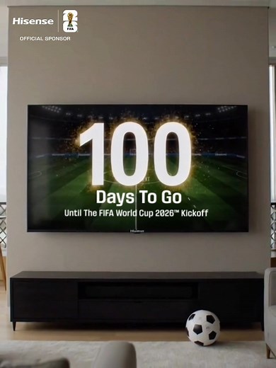 Only 100 days until kickoff! ⏳⏳ The countdown to the biggest football show on earth begins now. 🎉 Stay tuned to Hisense! Are you Ready? 💪 #Hisense #FIFAWorldCup #InnovatingABrighterLife #Find100WithHisense