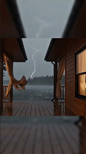 Thunderstorm on Lake Cabin Porch | Heavy Rain & Lightning Sounds for Sleep ⚡🌧️