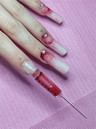 Fake Blood Halloween Nurse Nail Art Tutorial