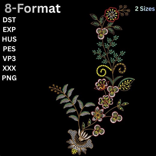 Floral Embroidery Design | Vintage Flower Branch Pattern (8 Formats) - Etsy
