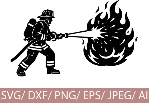 Firefighter Silhouette SVG | Fireman Spray Fire Clipart | Fire Rescue Cut File - Etsy