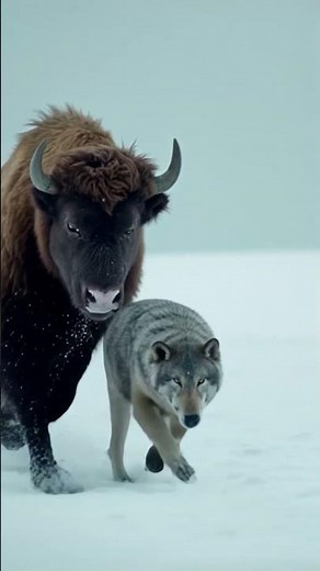 Musk Ox Attacks Arctic Wolf in Frozen Tundra