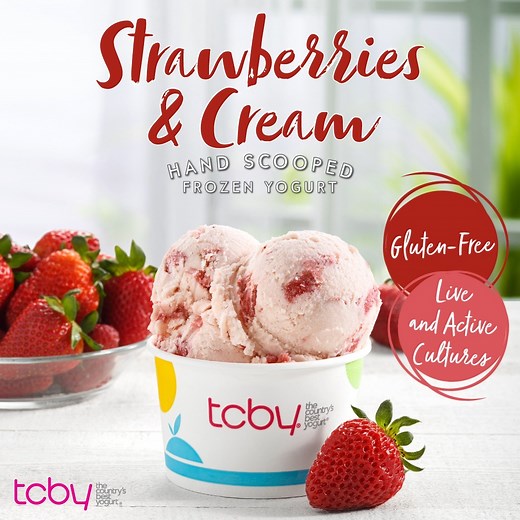 With chunks of sweet strawberries in every bite, our Strawberries & Cream Hand Scooped Frozen Yogurt is ALWAYS a berry good decision. 🍓🍦 *Available at participating locations. Call or see store for details. https://bit.ly/3ov39Nc | TCBY