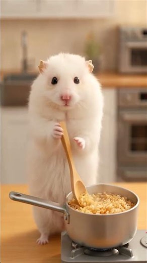 Tiny White Hamster Cooks Healthy Brown Rice! 🐹🌾