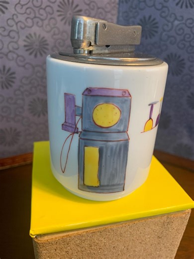 Vintage Table Lighter With Painted Picture of Old Wall Phone and Wine Glasses// Germany - Etsy