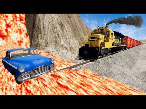 Trains vs Lava Crosses Railroad - BeamNG.Drive