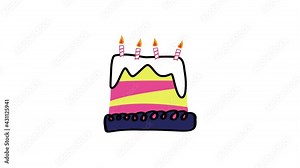 Animation of a birthday colorful cake with candles on a white background. The cream slowly drips off the cake. 4k motion Stock Video