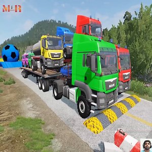 Double Flatbed Trailer Truck vs Speedbumps - Train vs Cars - Tractor vs Train - BeamNG.Drive #1399 | Gaming Mir