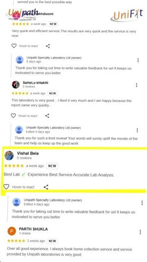 Happy Customers Reviews | Unipath Specialty Laboratory Ltd