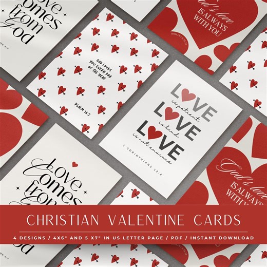 Christian Love Cards | Printable Valentine Card Set for Family Friends Church - Etsy UK