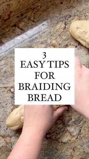 3 Easy Tips for Braiding Bread . Braiding bread is just fun to do! Here are 3 easy tips I learned that make braiding ANY bread easy. . 1. Reinforce your strands: Before braiding, roll up each piece of dough into a log shape. Let the logs rest a minute for the gluten to relax and then roll to the desired thickness for your braid. This helps your dough not to break during the braiding process. . 2. “2nd to the TOP, 1st to the Middle” Use this little phrase to remember how to braid ANY number of st
