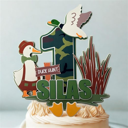 Duck Hunt Cake Topper | Camo Hunting First Birthday Centerpiece | Personalized Duck Theme Party Decor - Etsy
